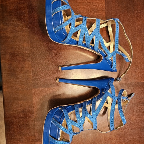 Luichiny Bright Blue Rhinestone Strap Platform High Heel Shoes Size 8 - Picture 4 of 4